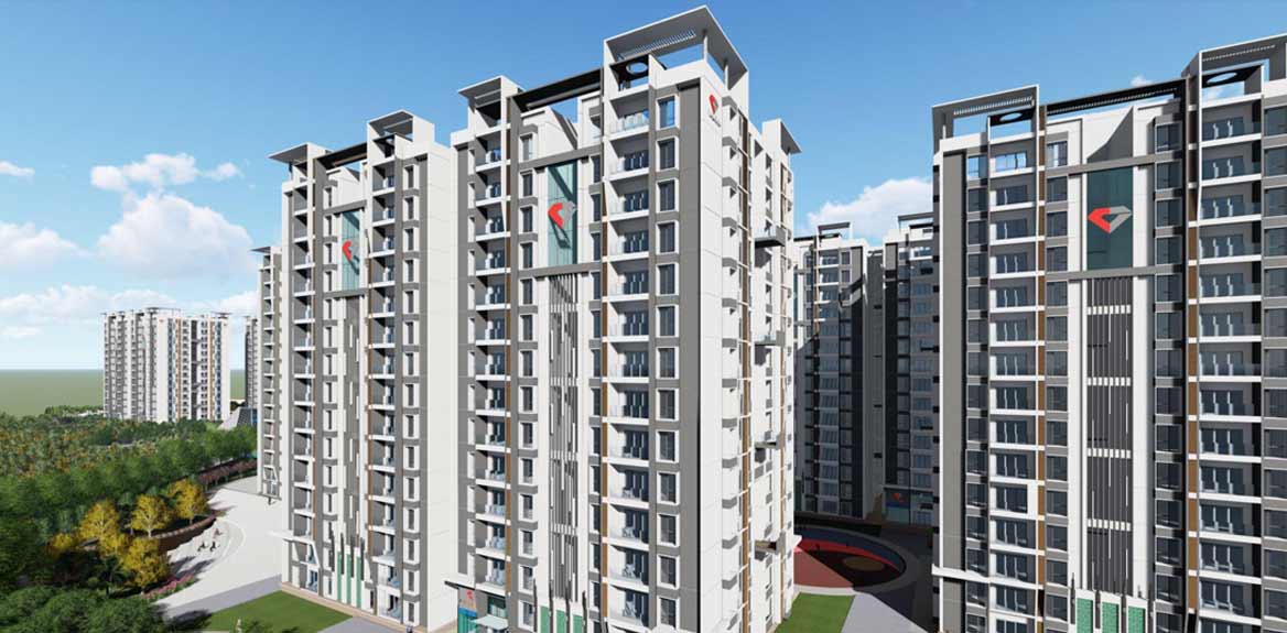 Modern high-rise apartments at Vajram Orion, Gopanpally by Vajram Constructions